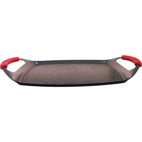 Bistecchiera Antiaderente per arrostire griglia Carne piastra pesce e Verdure 47x28cm rettangolare ad Induzione Gas Elettrico vetro Manico Salvaspazio No PFAS (1/5)