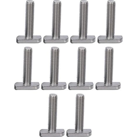 Lot de 10 boulons en T M10 x 25 mm en acier inoxydable à tête de marteau fileté complet pour système photovoltaïque profilé en aluminium (1/5)