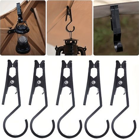 Set mit 5 Campingzeltclips mit Haken: Multifunktionale, rutschfeste Campinghaken, Clips zum Aufhängen von Zeltlampen, Zubehör für Outdoor-Campingmarkisen und Sonnenschirme. (1/5)