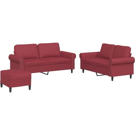 Maison Exclusive - Set di Divani 3 pz con Cuscini Rosso Vino in Similpelle