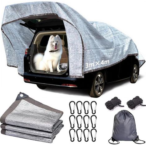 Filet d'ombrage pour voiture pour chien 3 x 4 m, filet de protection solaire pour voiture, bâche d'ombrage réfléchissante, camping, filet d'ombrage en aluminium, protection solaire à 80 % de (1/5)
