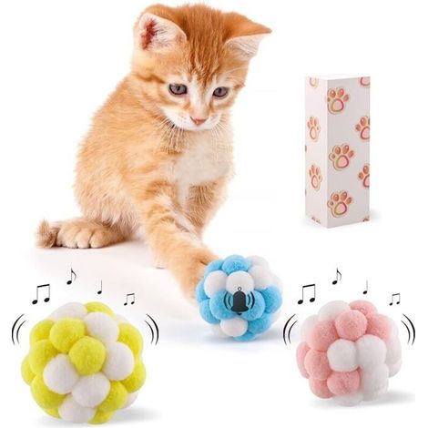 Boules de Jouets de Chat avec Cloche, 3 Pack Boules Floues Douces Colorées Cloche Intégrée, Jouets à Mâcher des Jouets de Chat Interactifs pour Chats Intérieurs et Chatons Jouant