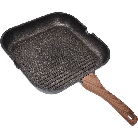 Poêle à griller carrée en aluminium pour plaques de cuisson à induction, idéale pour les steaks, le bacon et les oignons (24 cm). (1/5)