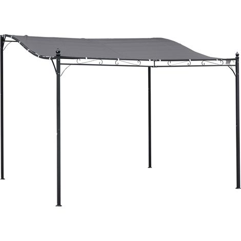 Abri de terrasse gloriette de jardin marquise 9m² fixation murale structure gris polyester étanche anti-UV graphite (1/5)