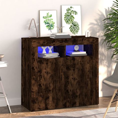 Buffet Vintage,enfilade bas avec lumières LED chêne fumé 80x35x75 cm -TZ72229 (1/5)