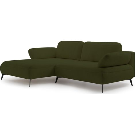 Selsey Avolla – Ecksofa mit Schlaffunktion, Bettkasten und hydrophober Chenille, linksseitig, Olivgrün (1/5)
