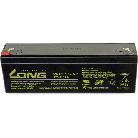Accumulateur au plomb KUNG LONG WP2.6-12, 12 V-/2,6 Ah, cyclique