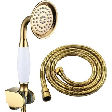 Pommeau de douche Douche Kit Laiton Douche avec Flexible Tuyau 1.5M Pommeau Douche avec Support Ensemble de Douche Or (1/5)