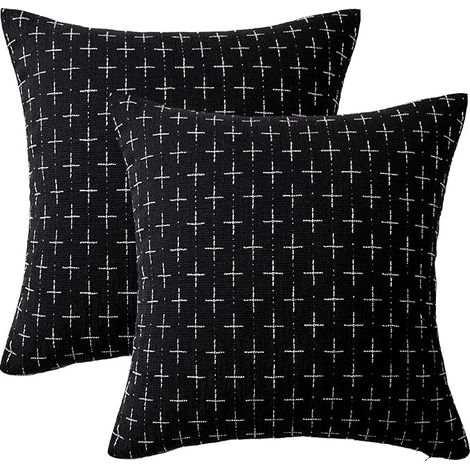 Lot de 2 Taies d'Oreiller Texturées en Polyester Noires 45x45cm, Décoration Moderne pour Canapé et Lit (1/4)