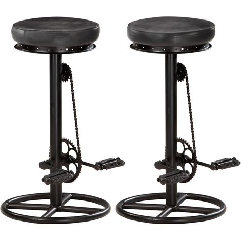 Lot de 2 Chaises de bar Tabourets de bar - Tabouret Haut Noir Cuir véritable de chèvre BV926297 - BonneVie (1/5)