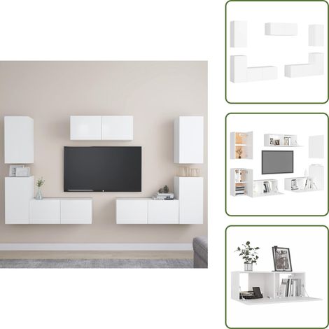 The Living Store Set Mobili Porta TV 7 pz Bianco in Legno Multistrato - Armadietto TV