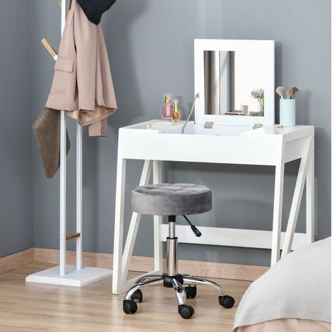 Salonhocker Ø35x49-61 cm Hellgrau Polyester höhenverstellbar mit Rollen (1/5)