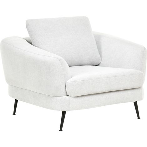 Sillón tapizado de tela con reposabrazos patas de hierro sala de estar blanco crema Kjaer (1/5)