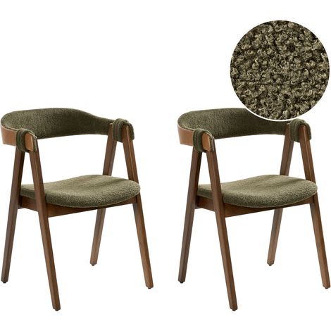 Conjunto de 2 sillas de comedor estilo tradicional asiento tapizado en bouclé marrón oscuro y verde Day (1/5)