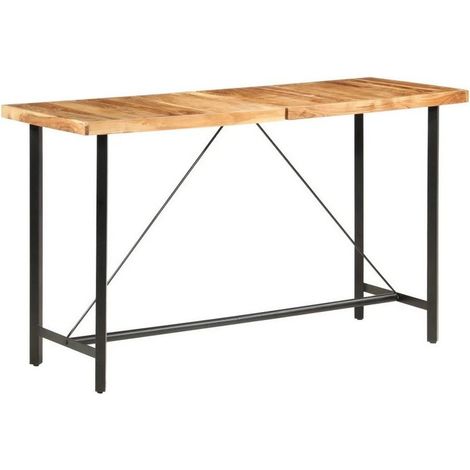 Table de bar acacia massif clair et pieds métal noir Reema 180 cm (1/5)