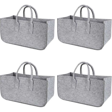 4 sacs/paniers/porte-revues/sacs à bois de chauffage en feutre pour cheminée, supports/paniers à bois de chauffage pliables en feutre gris. (1/5)