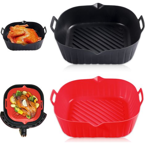 22 cm große quadratische Silikon-Backmatten, 2er-Set, antihaftbeschichtet, wiederverwendbar, aus lebensmittelechtem Silikon, für Töpfe, Auflaufformen, Körbe, Schüsseln und Zubehör für Backöfen und Hei
