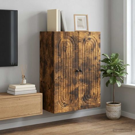Armoire murale 2 portes en bois d’ingénierie chêne fumé 66 x 34,5 x 90 cm, 24.84kg - PANGIVO (1/5)