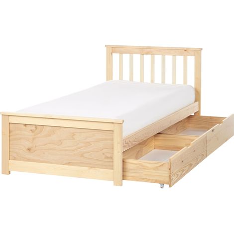 Bed with Storage Drawers Pine Wood OLENDON 90 x 200 cm (EU Single) Light Brown (1/5)