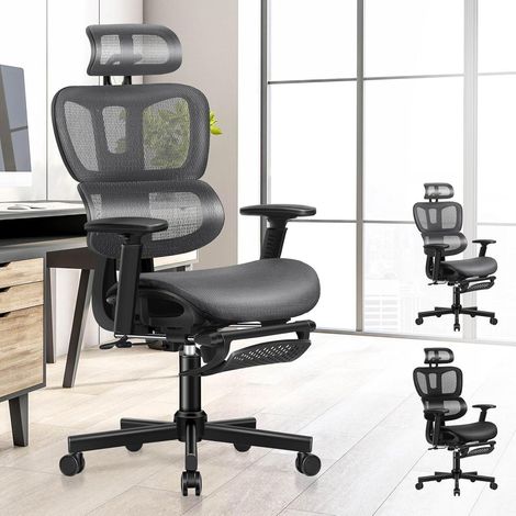 ALFORDSON Bürostuhl Ergonomisch Netzstuhl 3D Armlehne Kopfstütze 180 kg Schwarz (1/5)