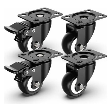 4pcs Roulettes Pivotantes de 50mm Roulettes pour Meubles avec frein pour charges lourdes, Capacité totale de 250KG - 2 avec frein et 2 sans (1/5)