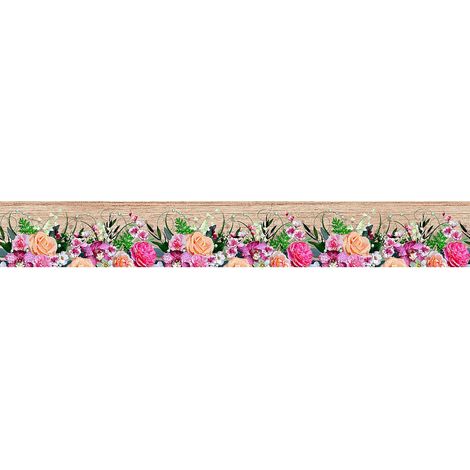 Frise murale auto-adhésive fleurs multicolores 14 cm x 500 cm – Impression numérique haute qualité – Pose facile sans colle – Ag Art
