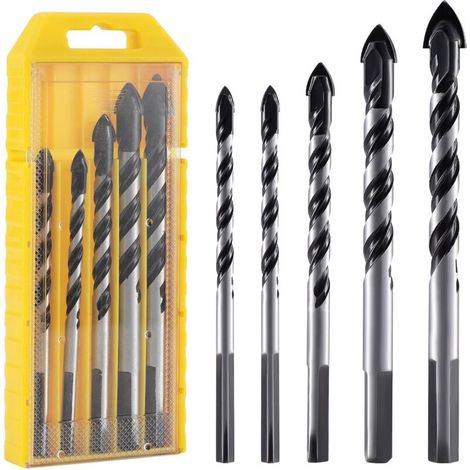 5PCS Foret Carbure de Tungstene 6mm, 8mm, 10mm, 12mm Forets de Maçonnerie, Forets Hélicoïdaux en Carbure de Tungstène pour Carreaux de Céramique, Béton, Plastique, Bois, Mur en Brique, Verre (1/5)