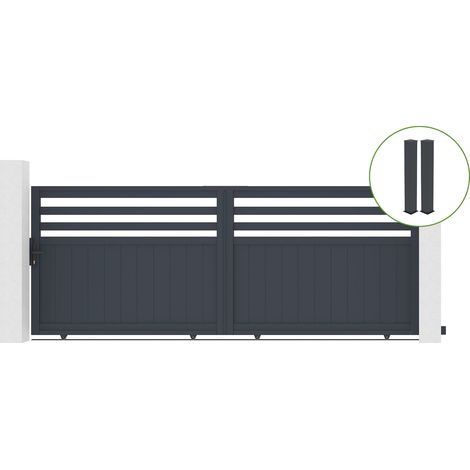 Portail coulissant 3,7m NEVIS H.140cm alu gris + 2 poteaux 20x20cm H.166cm (1/5)