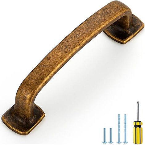 Gebogene Schrankgriffe – Robuste Ausführung, 10er-Pack – 7,6 cm lange Küchenschrankgriffe aus antikem Messing – Flache, quadratische Schubladengriffe – Küchenbeschläge (1/5)