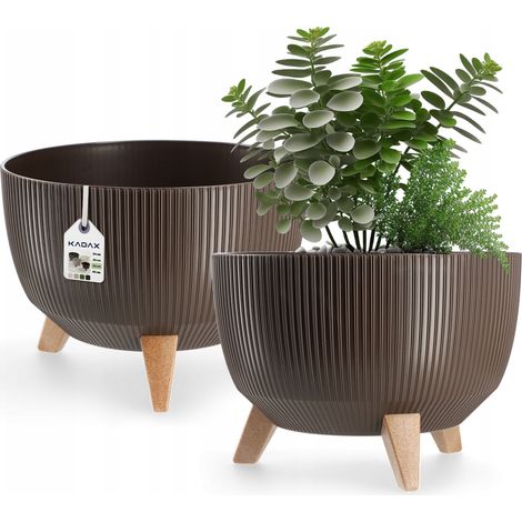 KADAX Blumentopf aus Kunststoff mit drei Einsteckstützen, 33 cm, Braun