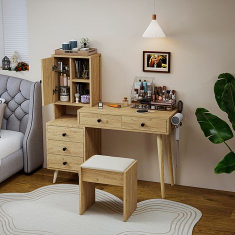 Bureau coiffeuse 84x40 cm miroir escamotable HAVRYA (1/5)