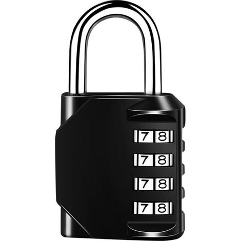 Cadenas à Combinaison cadenas 4 chiffres,Cadenas de sécurité résistant aux intempéries, pas besoin de clés,changez vous-même votre code à volonté, adapté aux casiers,garages,portails,écoles (Noir) (1/5)