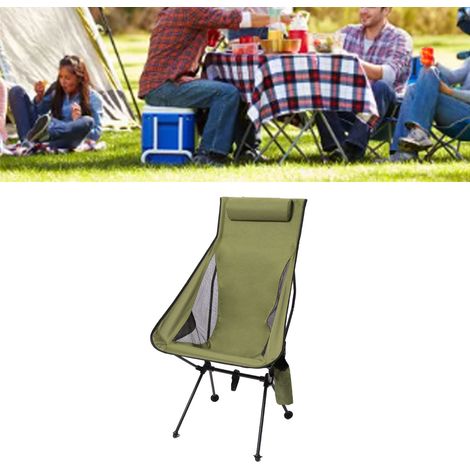 Chaise de camping pliable, ultralégère, portable et respirante, avec cadre en alliage d'aluminium, idéale pour la pêche (vert olive). (1/5)