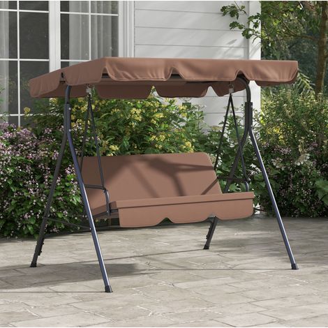 Sillón jardín columpio 3 plazas con toldo marrón OKMYHOME (1/4)