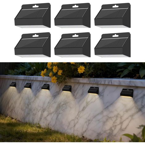 Lampe Solaire Exterieur, LED Applique Murale Exterieur Solaire IP65 Étanche Lumières de Clôture Solaires pour Jardin Clôture Escaliers Marches Cour Terrasse, Blanc Chaud (6) (1/5)