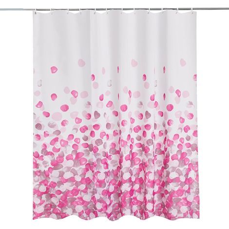 Cortina de ducha de poliéster para baño, resistente al moho y a la humedad con 12 ganchos, cortina de baño impermeable, 180 x 180 cm de largo, rosa floral (1/2)