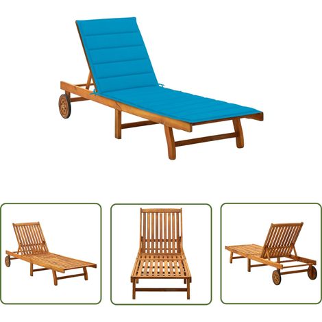 Transat chaise longue bain de soleil lit de jardin terrasse meuble d'extérieur avec coussin bois d'acacia solide (1/5)