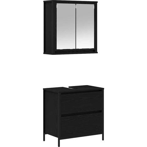 Maison Exclusive - 2-tlg. Badmöbel-Set Schwarz Eichen-Optik Holzw