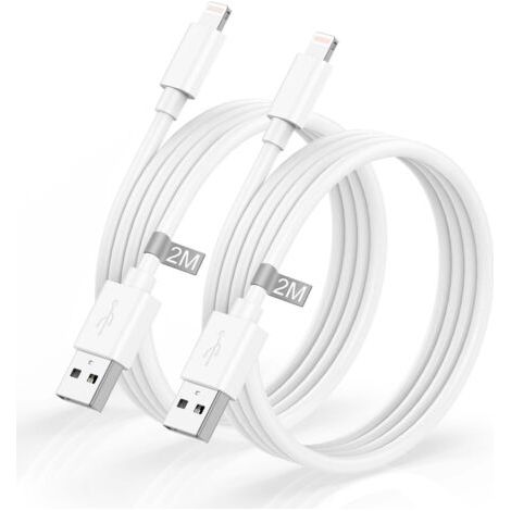 Câble Lightning USB iPhone 2M – Charge rapide 2,4A – Transfert 480 Mbps – Durable et résistant aux enchevêtrements – Lot de 2