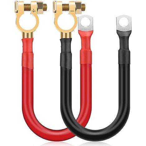 Lot de 2 câbles onduleurs de batterie 4AWG 30 cm en cuivre pur avec bornes de batterie, rouge et noir, câble de batterie 12 V-24 V pour voiture, camion, moto, camping-car, solaire, marine (1/5)