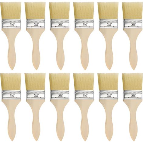12 Piece Wall Painting Brush Set - Brush Head 6cm & Total Brush Size 19.5cm - Flat Brush for Painting on Chips, Silicone, Chalk, Stains, Paints, Glues