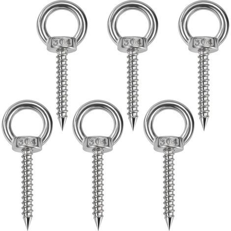 Piton à Visser, Boulon à Œil M5 x 60 mm en Acier Inoxydable 304, avec Filetage Bois et Anneau Fermé, pour Jardin, Clôture et Bricolage, 6 Pièces (1/5)