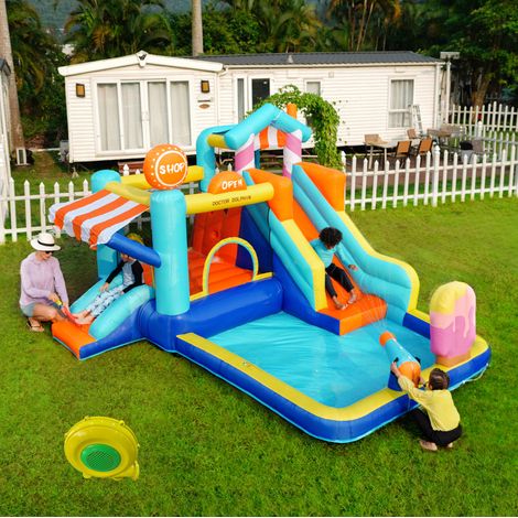 Parco acquatico gonfiabile Oxford 395x340x236 cm con 2 scivoli - MEUBLIV (1/5)
