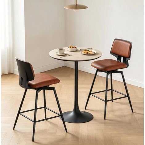 2er-Set Barhocker 45,5x45,5x89 cm aus braunem Kunstleder für die Küche – MEUBLIV (1/5)