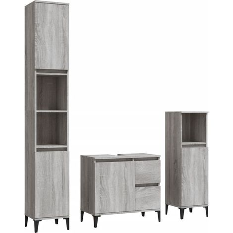Ensemble d'armoires de salle de bain 3 pcs - Colonne Miroir Meuble sous-vasque sonoma gris fr1510 - Maison La Vie