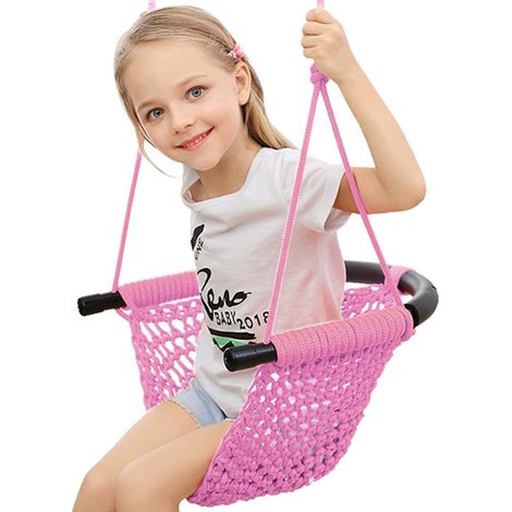 Kinder Schaukel Outdoor Handgestrickt Atmungsaktiv Höhenverstellbar Rosa (1/5)