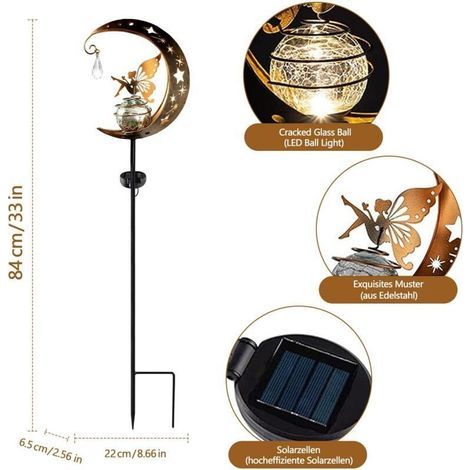 Solaires de Jardin, Lampe Solaire Lune avec Boule en Verre Fissuré Étanche, Lumiere Solaire Exterieur Decorative pour Chemin de Pelouse, Patio, Balcon, Cour [Classe énergétique A] (1/4)