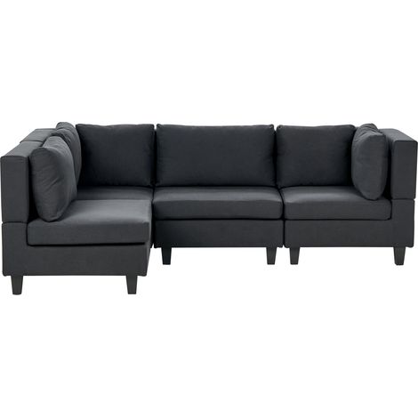 Sofá modular esquinero moderno 4 plazas tapizado tela patas negras respaldo acolchado derecho negro Unstad