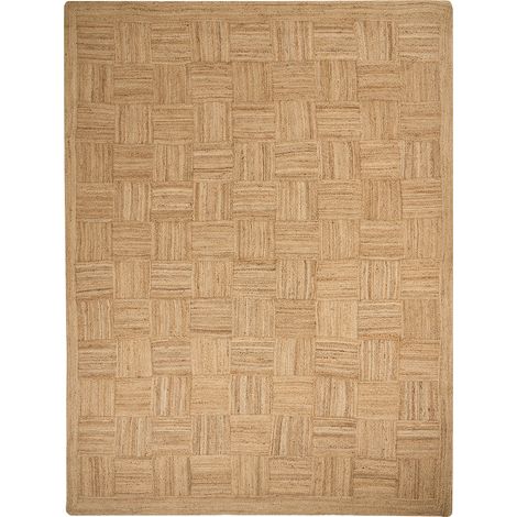 Alfombra de yute natural en estilo boho con cuadros beige 300 x 400 cm Esentepe