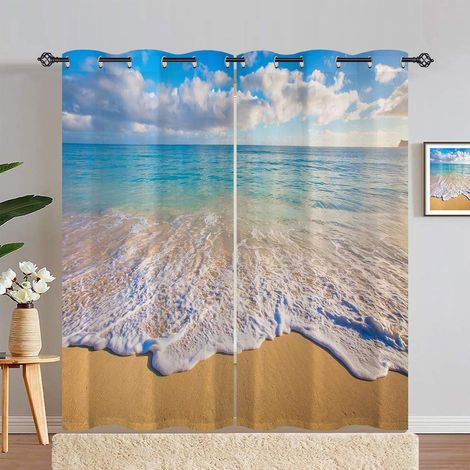 Rideau Occultant Tropical Hawaii Océan Plage Rideau Thermique Isolant Tenture Opaque à Oeillets Draperies Intérieurs pour Maison Chambre Salon 2 Panneaux L 107 x H 180 cm - 107L X 180H cm (2 Panneaux) (1/5)